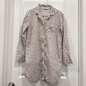 Roller Rabbit Holiday Hearts Pajama Top Long Sleeve Button Down Small Limited Ed